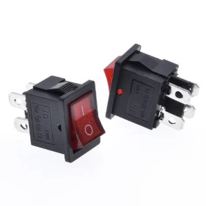 مفتاح متأرجح احمر اللون (تشغيل - إيقاف) 4 دبابيسKCD1 (on-off) 15*21mm  red color Illuminated 4Pin 250V/6A Rocker Switch