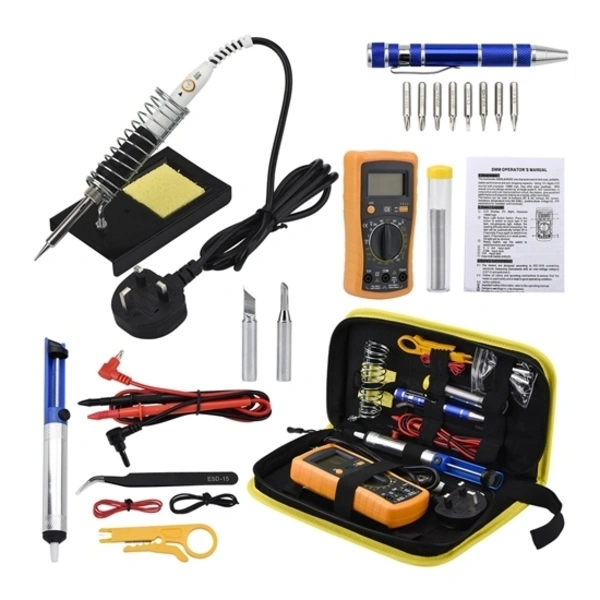 طقم مكواة لحام 60 واط مع جهاز قياس متعدد / 60W Soldering Iron Kit with Multimeter