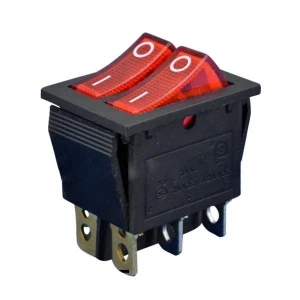 مفتاح متأرجح ثنائي مضيء أحمر اللون (تشغيل - إيقاف) 6 دبابيس /KCD8 (on-off) Illuminated red color 6 pin 250V/15A dual Rocker Switch