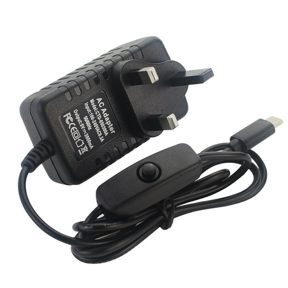 ادابتر للراسبيري / Raspberry Pi  5V 3A Type C Adapter Charger with ON/OFF Button UK Plug