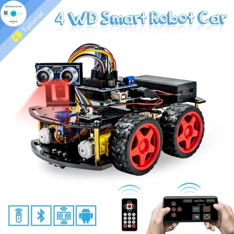 سياره ربوت ذكيه مع اردوينو اونو والعديد من المستشعرات / Smart Robot Car Kit Upgraded with UNO R3, Link Tracking Module, Bluetooth Module and More