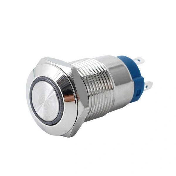 مفتاح تشغيل معدني دائري مضيء بقطر 16 مم / 16mm Waterproof Metal Ring LED Switch, 110–220V, Latching, White